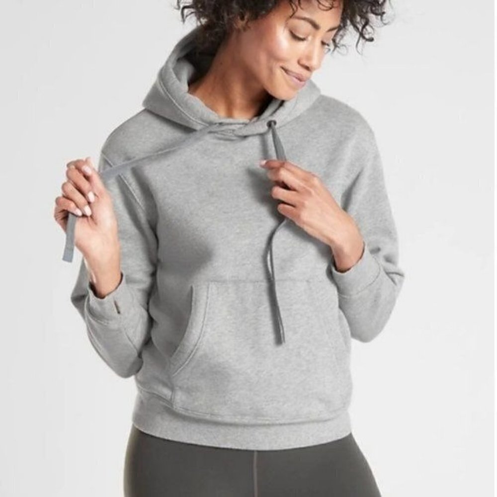 Athleta Heather Gray 24/7 Hoodie Pullover Kangaroo Front Pocket Sweatshirt Small